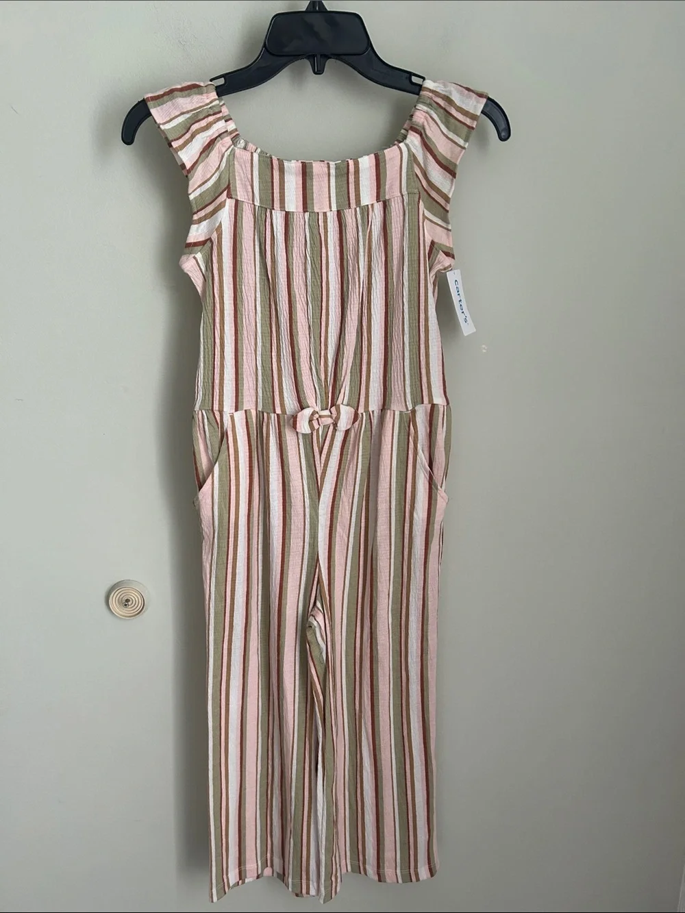 Carter's Pink and Olive Stripe Girls' Sleeveless Jumpsuit